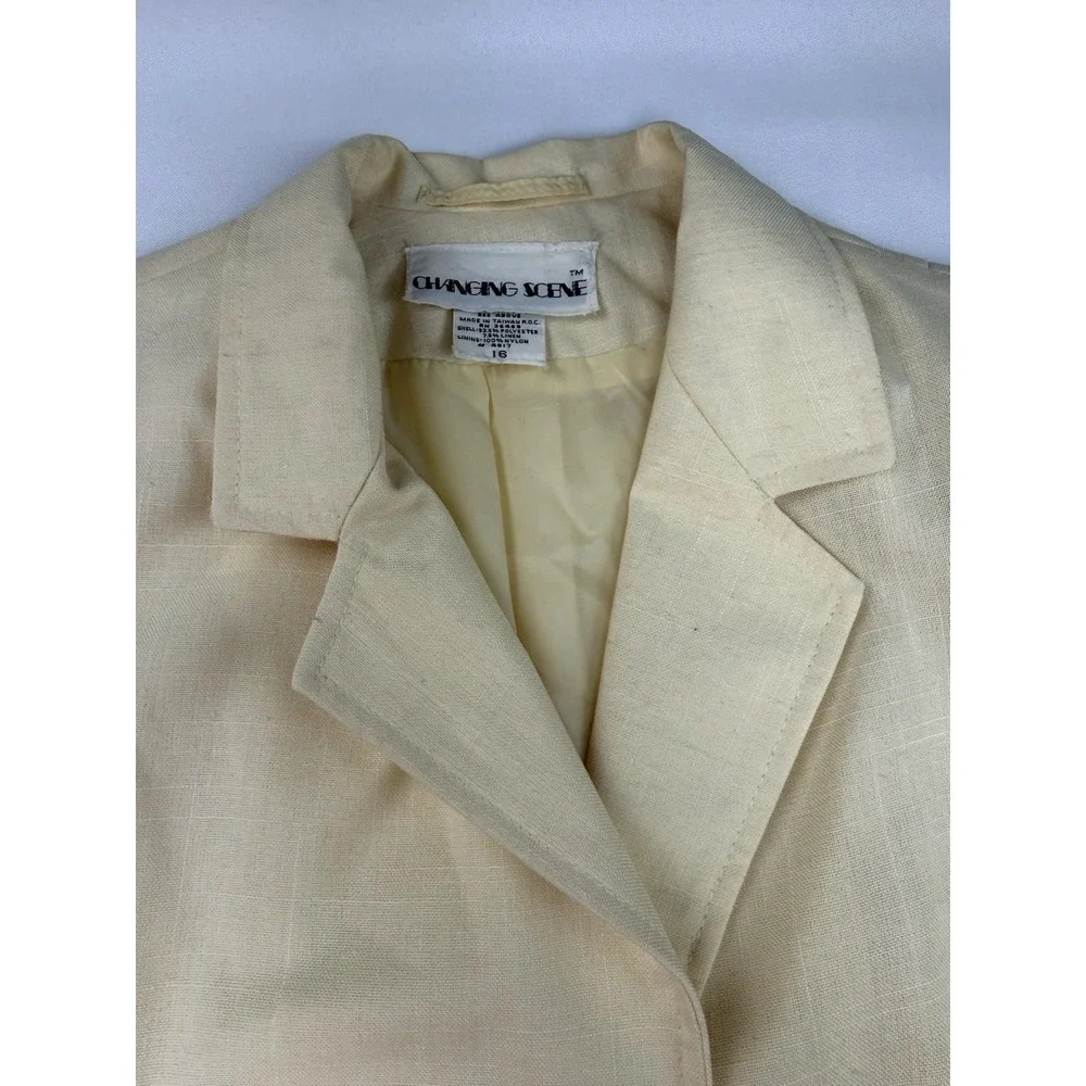 Changing Scene Womens Blazer Size 16‎ Cream Linen Blend Vintage